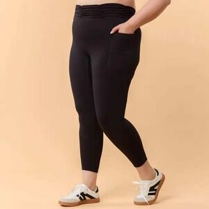 Blogilates Rouched Waist‎ Leggings Black High Waisted Pockets Squat Proof NWT XL